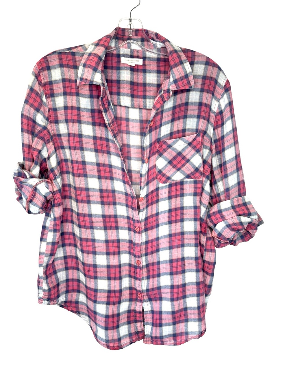 beachlunchlounge Pink Plaid Button-Down lightweight button Shirt Small